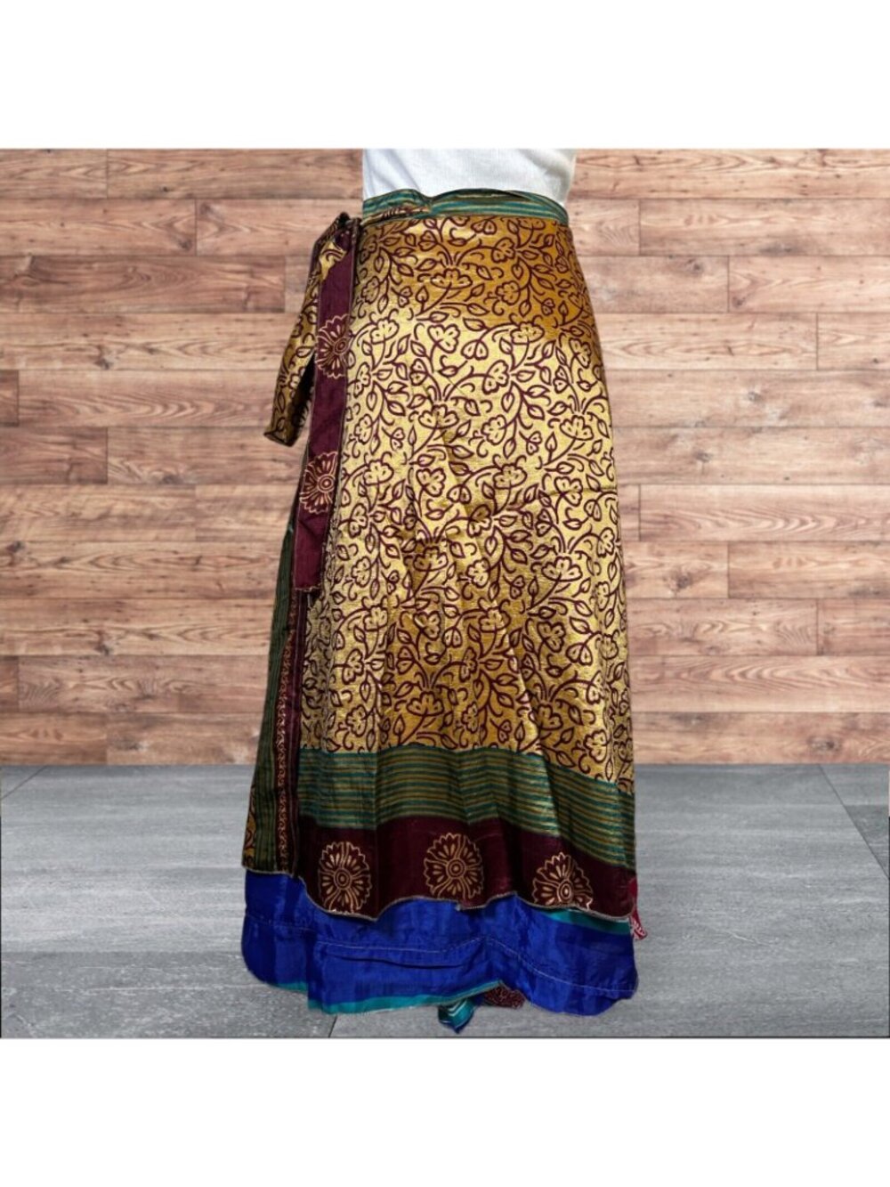Boho Wrap Skirt Double Layer Sari Multi Wear 36 Travel Resort Festival Hippie - Picture 2 of 6